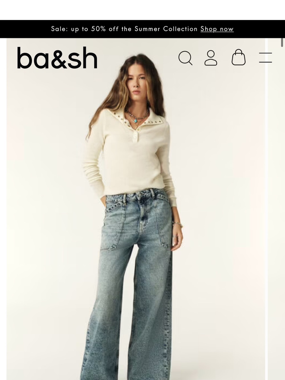 ba&sh Mellou Wide-Leg Jeans in Light Blue Wash size 40(US 8)